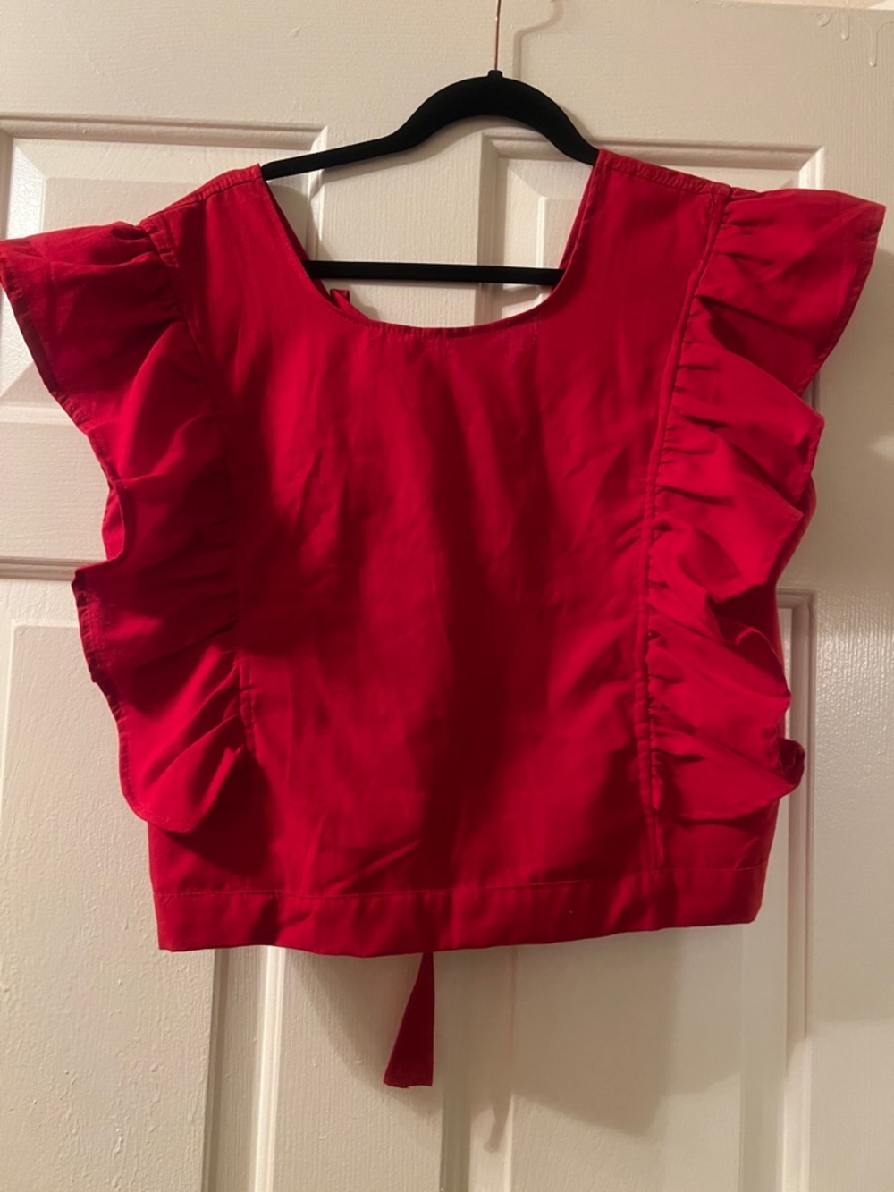 Red Ruffle Sleeve Women's Top